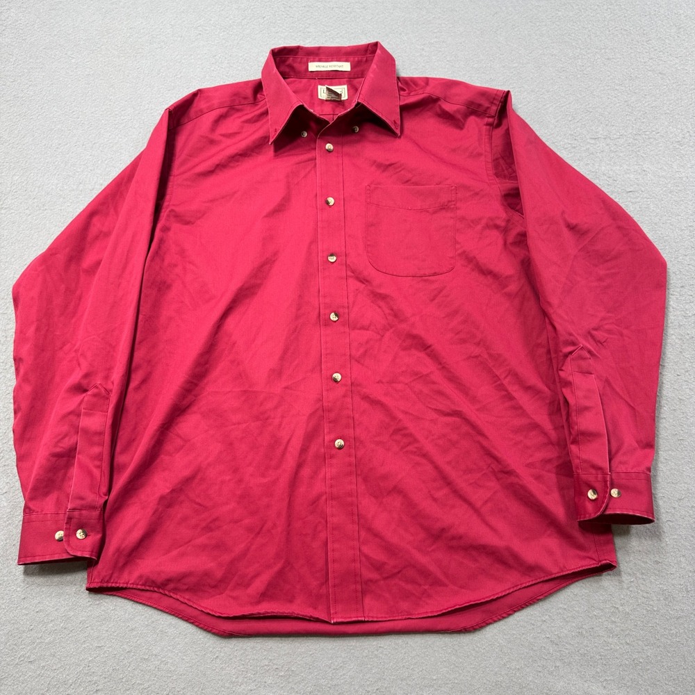 LL Bean Button Down Shirt Men's Large Red Wrinkle Resistant Long Sleeve Y2K